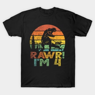 Rawr Im 4 Dinosaur T Rex 4 Year Old Boys 4th Birthday Party T-Shirt